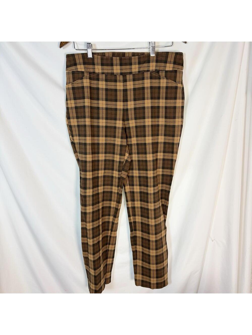 Charter Club Women's Cambridge Slim Plaid Pants Size 12 Brown Tan Black Ankle